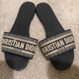 Christian Dior Navy Blue and Tan Slides